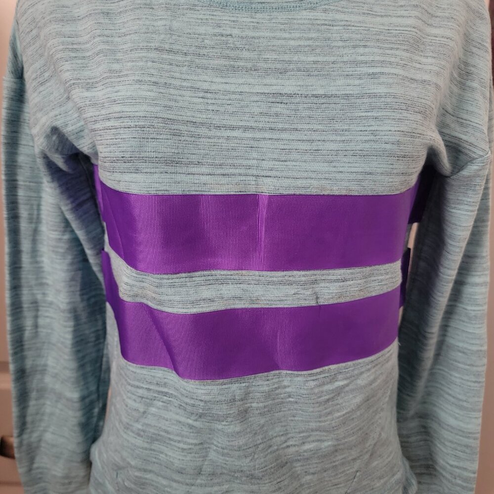Athletic Works Teal Blue Heathered and Purple Strip Hoodie Athletic Top - Picture 7 of 10